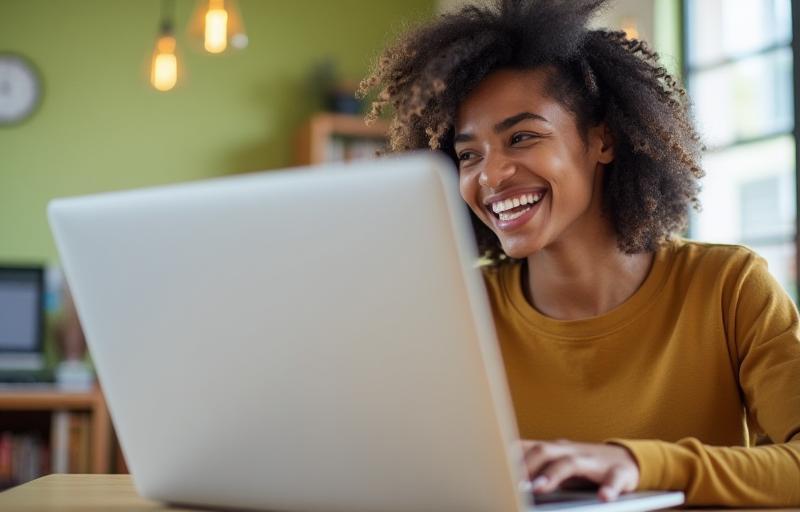Woman signing up for online course on laptop