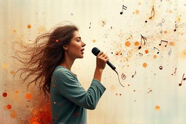 Music notes and a singer