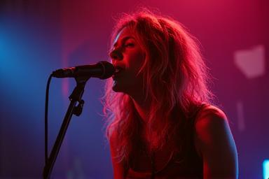 Person singing into a microphone